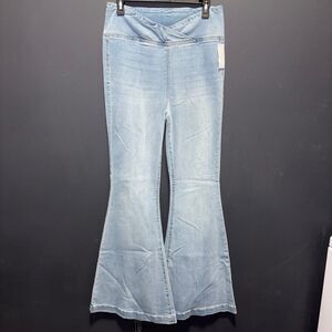 Free People We The Free Mega Flare Pull On Jeans Womens 29 Cross Over Waistband